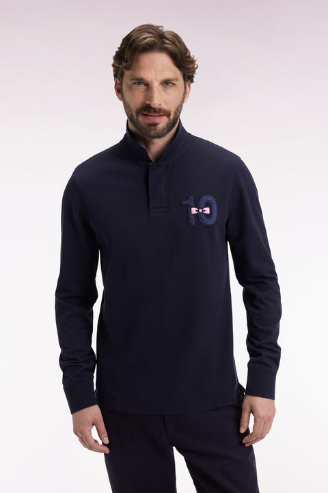 Polo à manches longues en piqué coton marine broderie 10 - Image 3