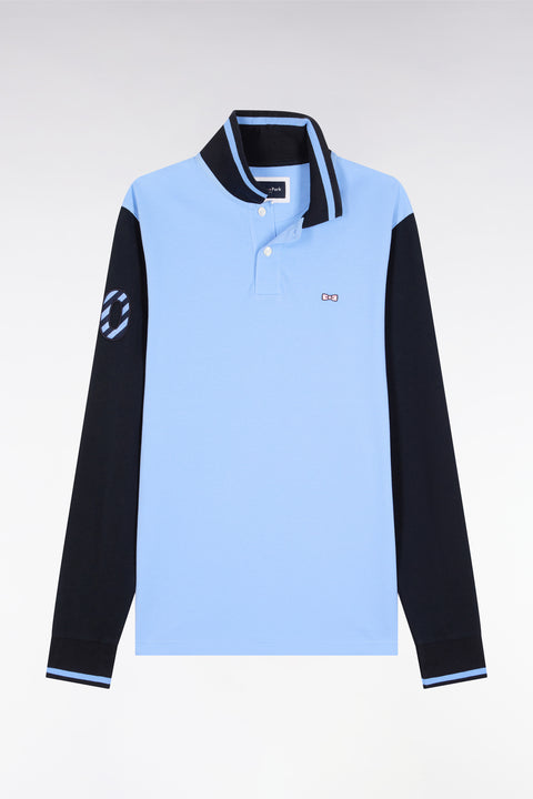 Long-sleeved polo shirt in two-tone cotton piqué with sky embroidery 10 - Image 2
