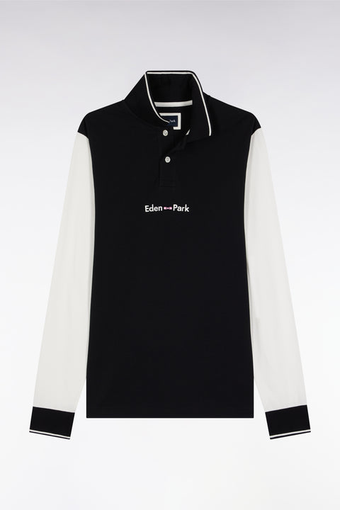 Long-sleeved polo shirt in two-tone cotton piqué with white Eden Park logo - Image 2