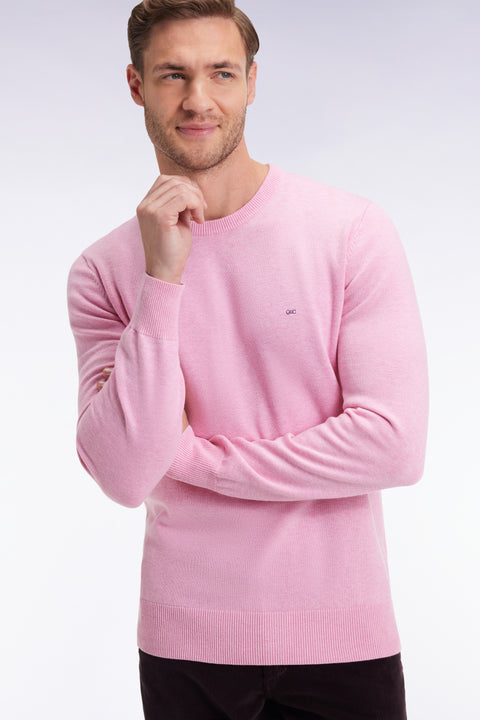 Pull col rond en laine et coton rose - Image 1