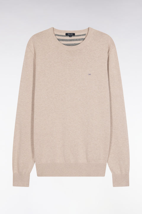 Round-neck sweater in beige wool and cotton - Image 2