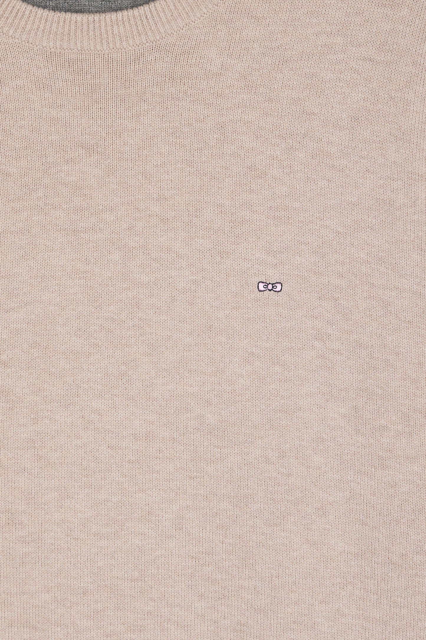 Pull col rond en laine et coton beige
