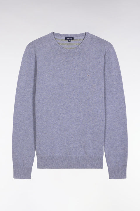 Pull col rond en laine et coton bleu - Image 2