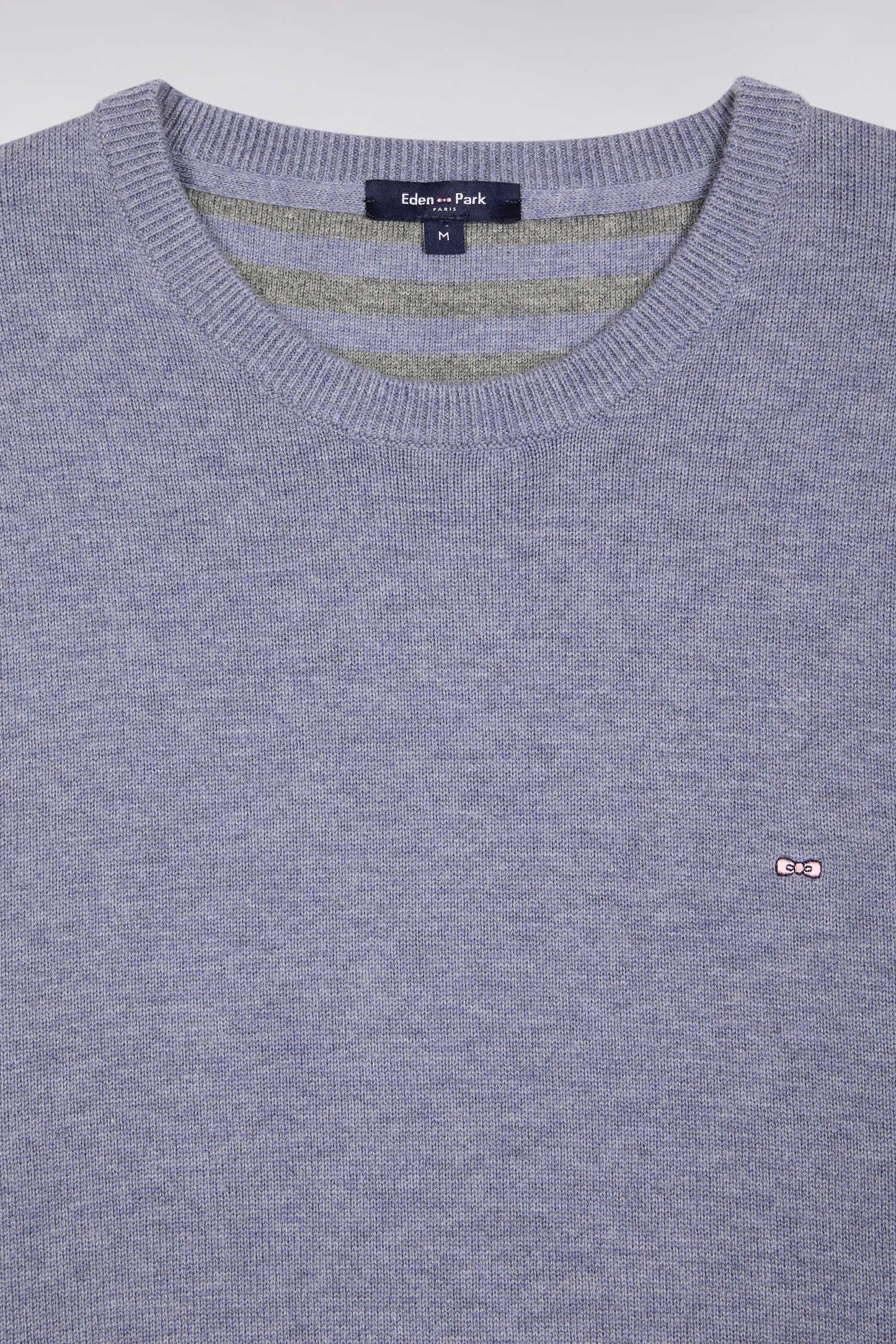 Pull col rond en laine et coton bleu