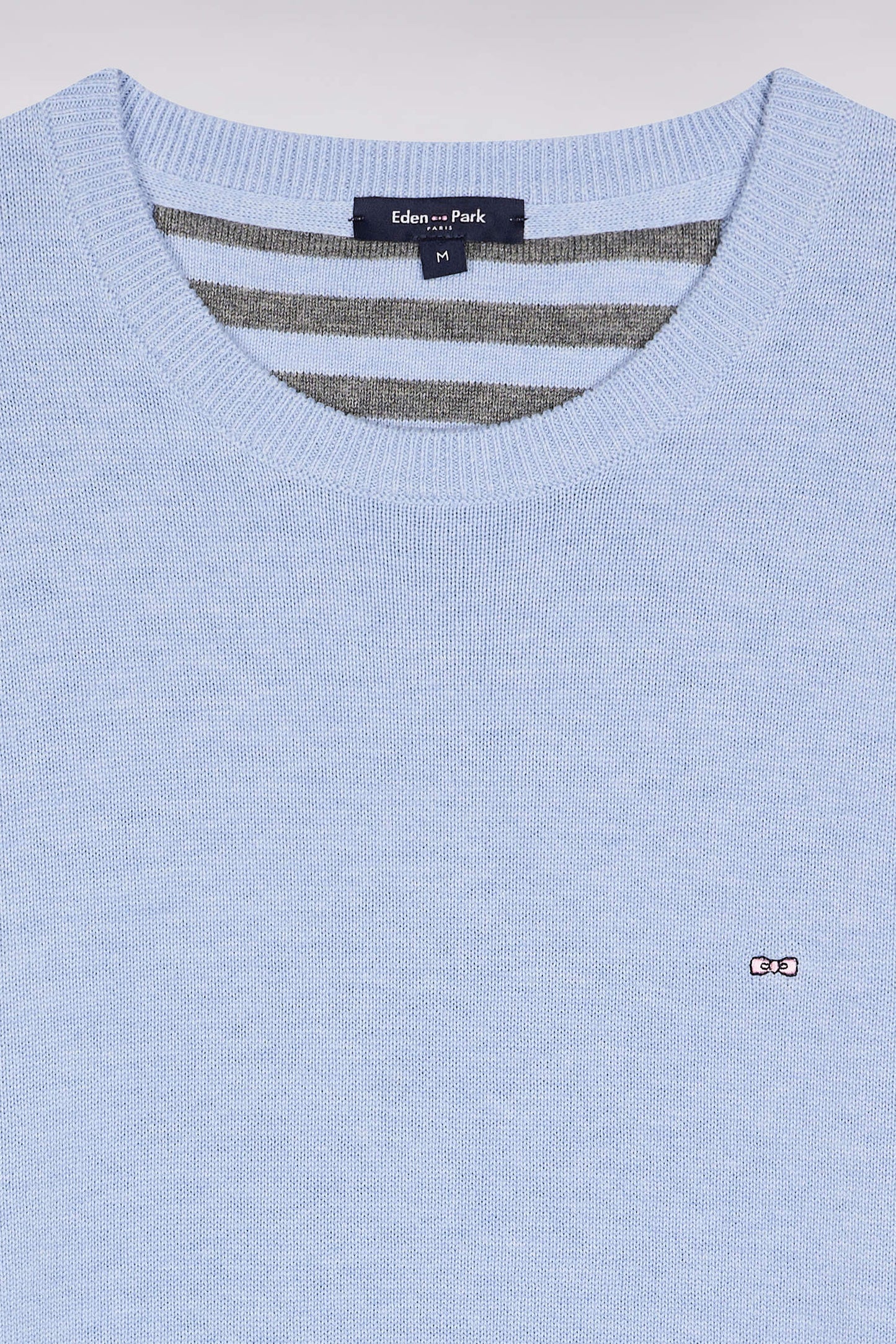 Pull col rond en laine et coton ciel