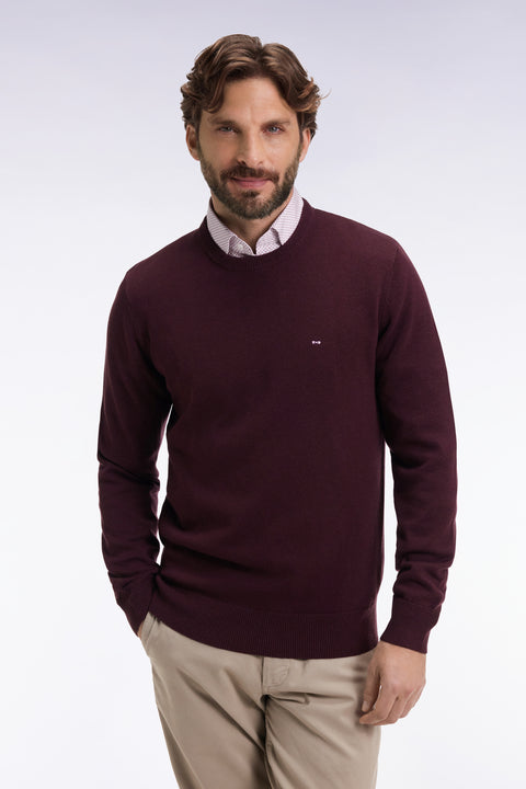 Pull col rond en laine et coton bordeaux - Image 3