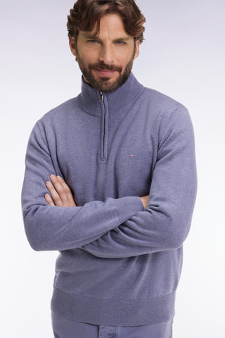 Pull col camionneur en laine et coton bleu gris