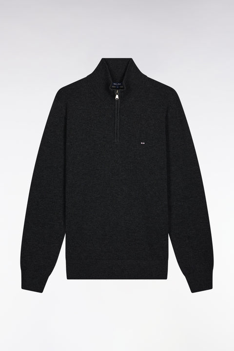 Dark grey wool and cotton trucker-neck sweater - Image 2