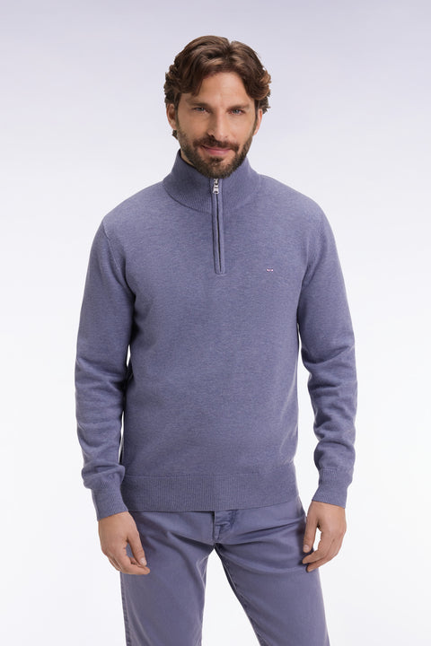 Grey-blue wool and cotton trucker-neck sweater - Image 3