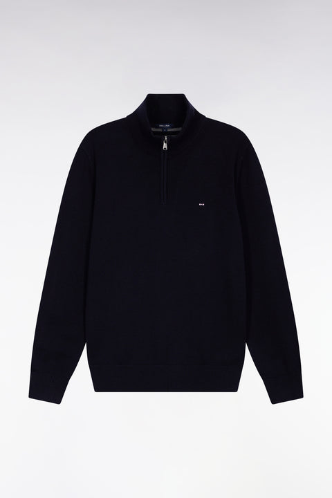 Dark blue wool and cotton trucker-neck sweater - Image 2