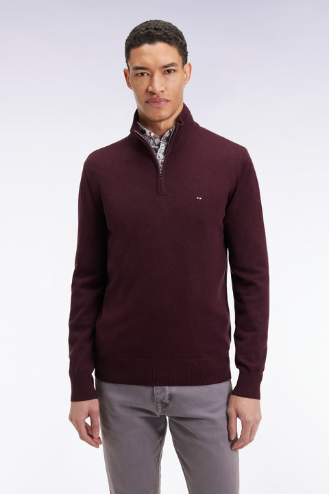Truck-neck sweater in burgundy wool and cotton - Image 3