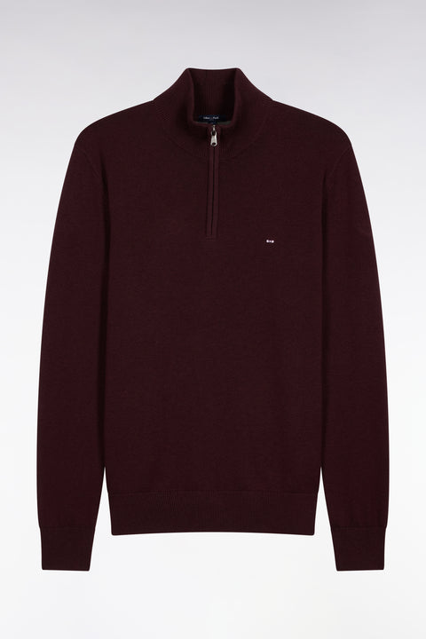 Truck-neck sweater in burgundy wool and cotton - Image 2