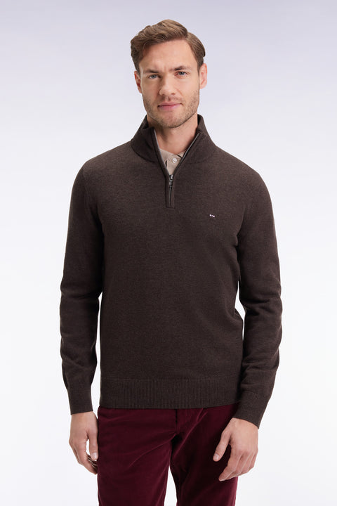 Pull col camionneur en laine et coton marron - Image 3