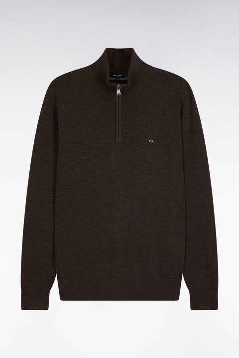 Pull col camionneur en laine et coton marron - Image 2