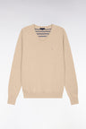 Pull col V en laine et coton camel