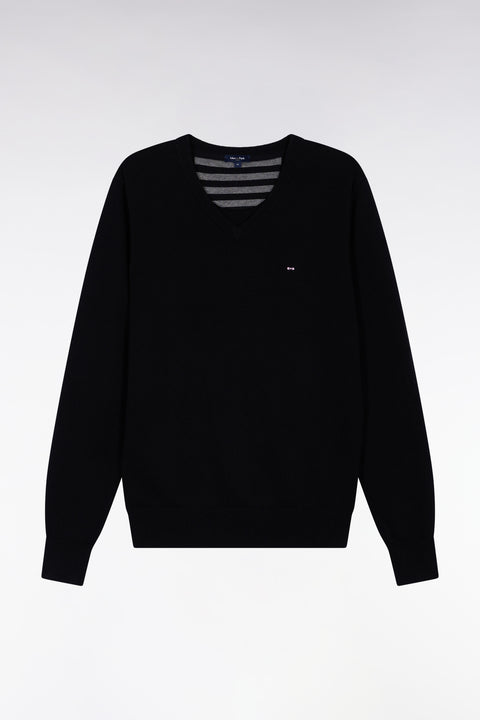 Black wool and cotton V-neck sweater - Image 2