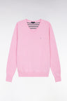 Pull col V en laine et coton rose