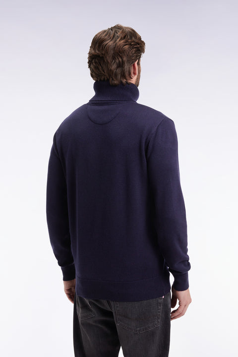 Pull col roulé en laine et coton marine - Image 3