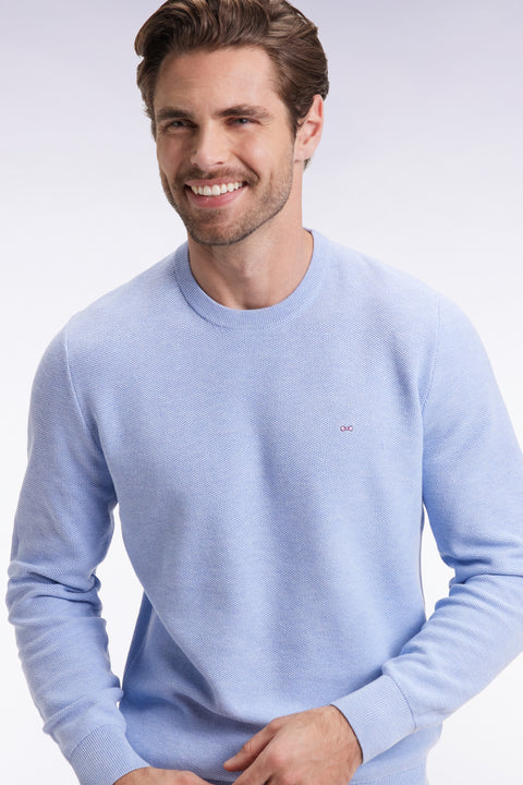 Pull col rond en coton nid d'abeille ciel - Image 1