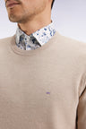 Pull col rond en coton nid d'abeille beige