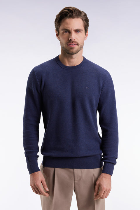 Pull col rond en coton nid d'abeille marine - Image 3