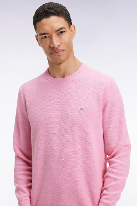 Pull col rond en coton nid d'abeille rose - Image 1