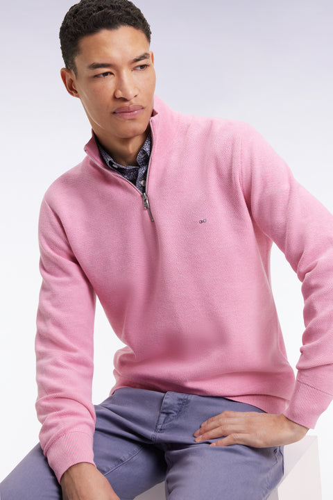 Pull col camionneur en coton nid d'abeille rose - Image 1