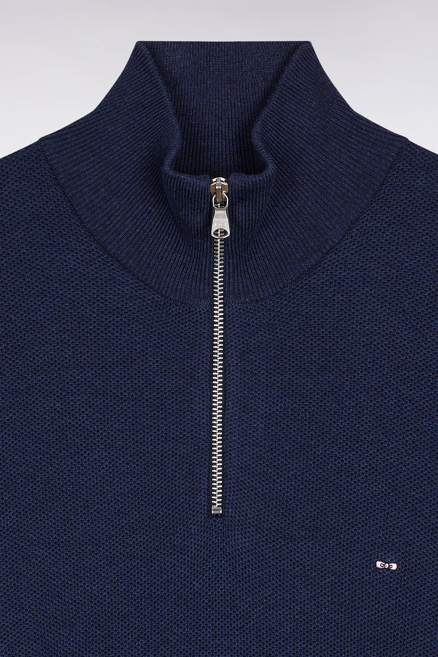 Navy cotton honeycomb trucker-neck sweater