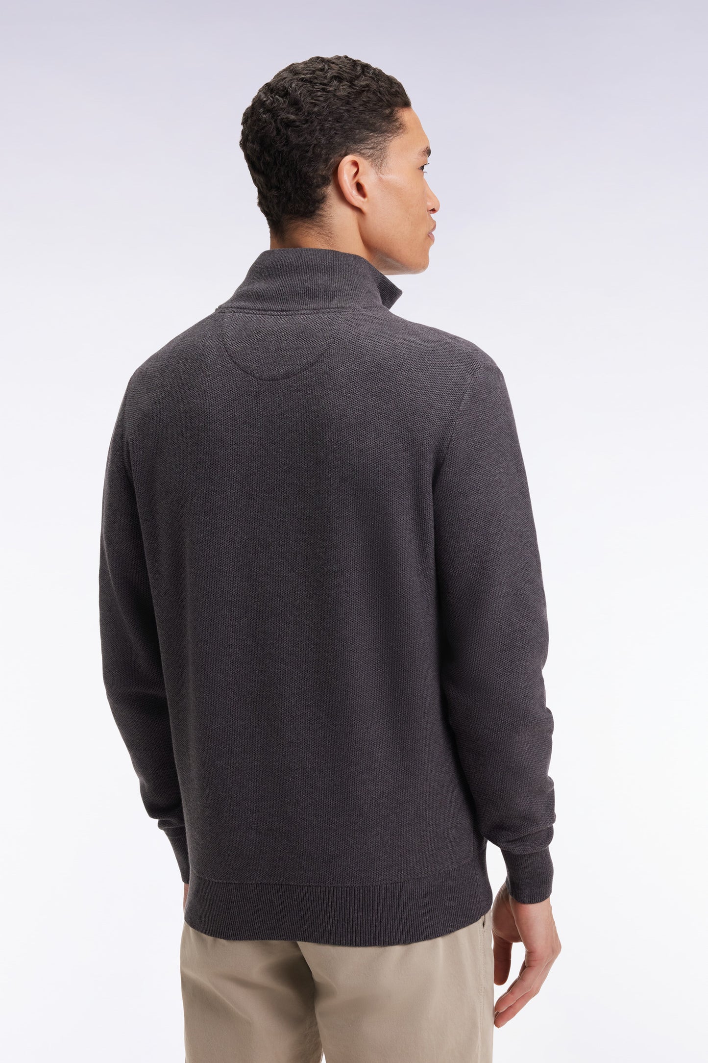 Pull col camionneur en coton nid d'abeille gris foncé