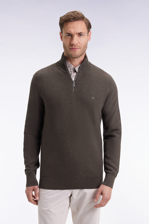 Pull col camionneur en coton nid d'abeille marron - Image 3