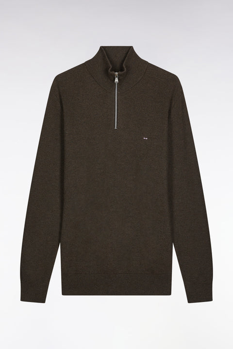 Pull col camionneur en coton nid d'abeille marron - Image 2