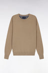Round-neck sweater in thick beige cotton
