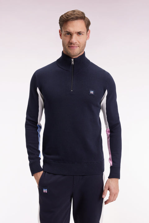 Pull col camionneur en coton noir à manches contrastées grises - Image 3