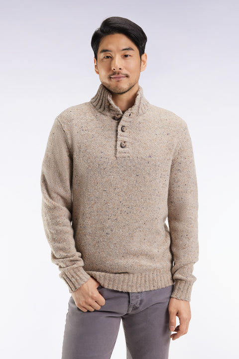 High-neck sweater in beige virgin wool blend - Image 3