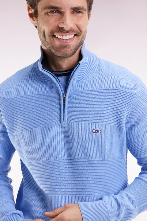 Sky cotton trucker-neck sweater with stripe effect - Image 1