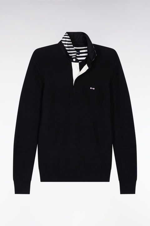 Pull col maillot en coton marine à effet de rayure - Image 2