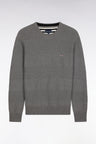Grey cotton round-neck sweater with stripe effect