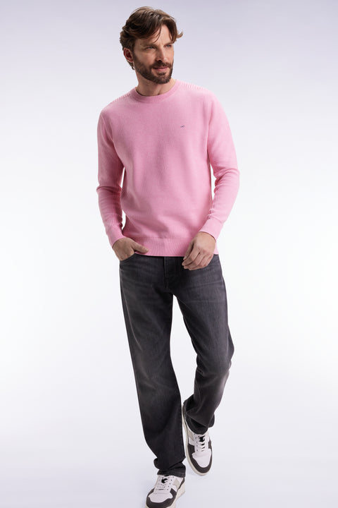 Pink cotton honeycomb round-neck sweater - Image 1