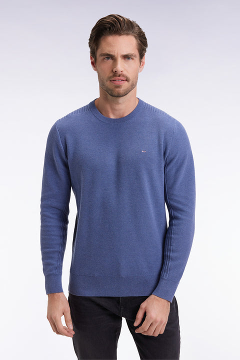 Blue cotton honeycomb round-neck sweater - Image 3