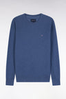 Blue cotton honeycomb round-neck sweater