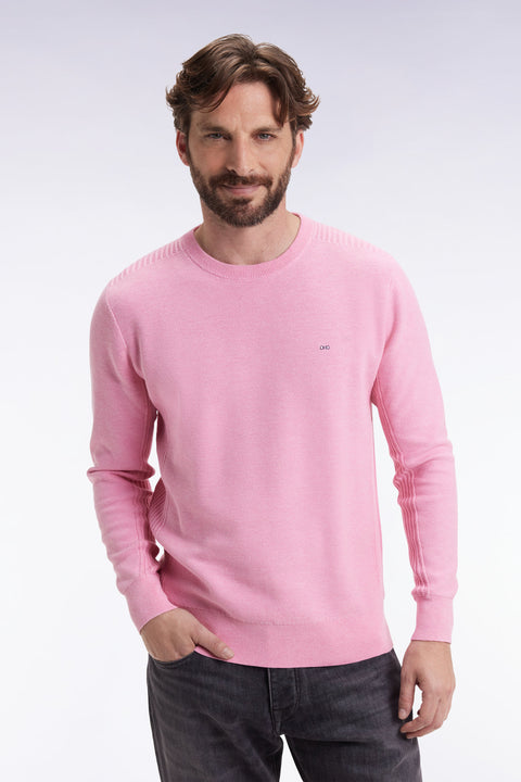 Pink cotton honeycomb round-neck sweater - Image 3