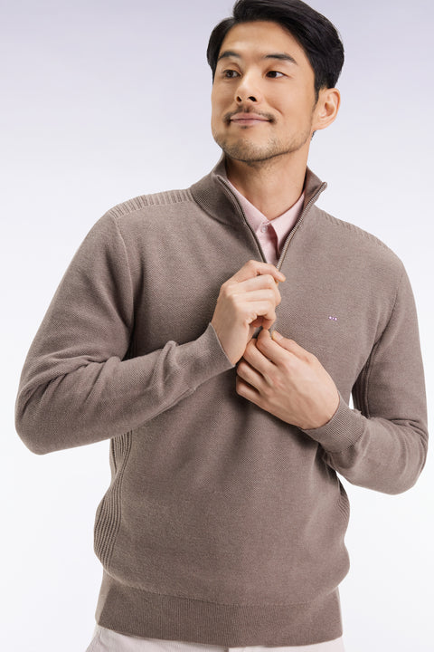 Pull col camionneur en coton nid d'abeille marron - Image 3