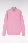 Pink cotton honeycomb trucker-neck sweater