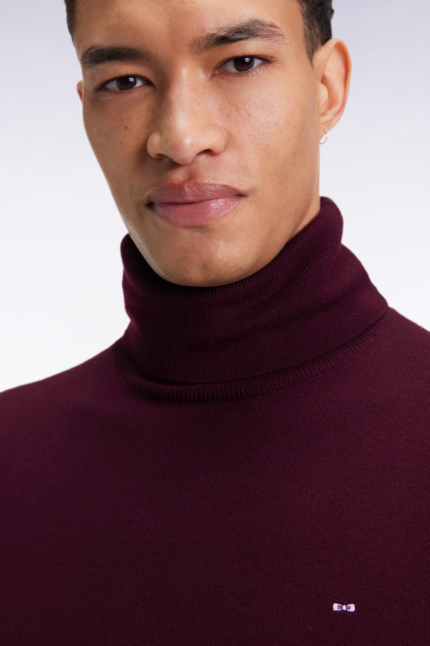 Pull col roulé en laine mérinos bordeaux