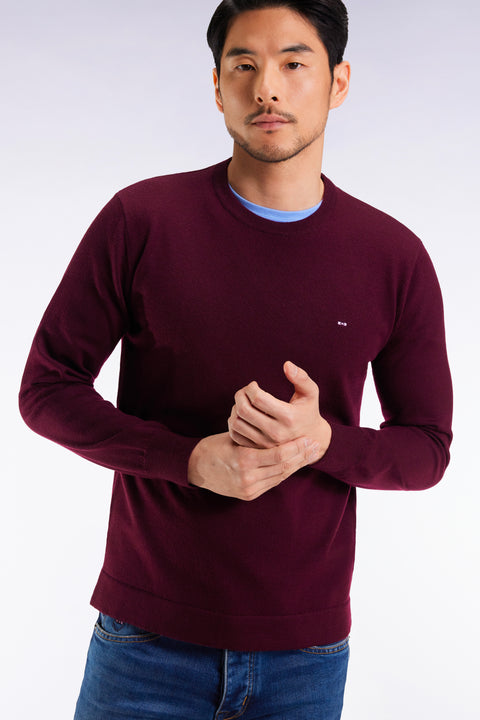 Pull col rond en laine mérinos bordeaux - Image 1