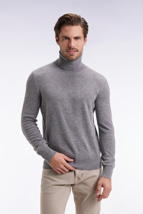 Pull col roulé en laine vierge et cachemire gris - Image 1