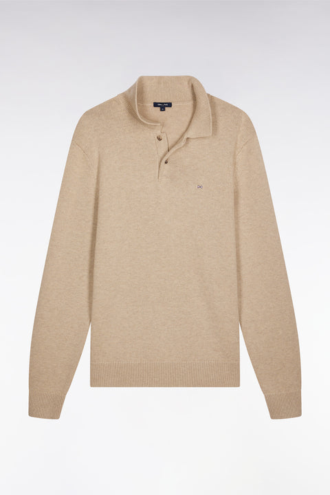 Thick jersey-neck sweater in beige wool and cotton - Image 2