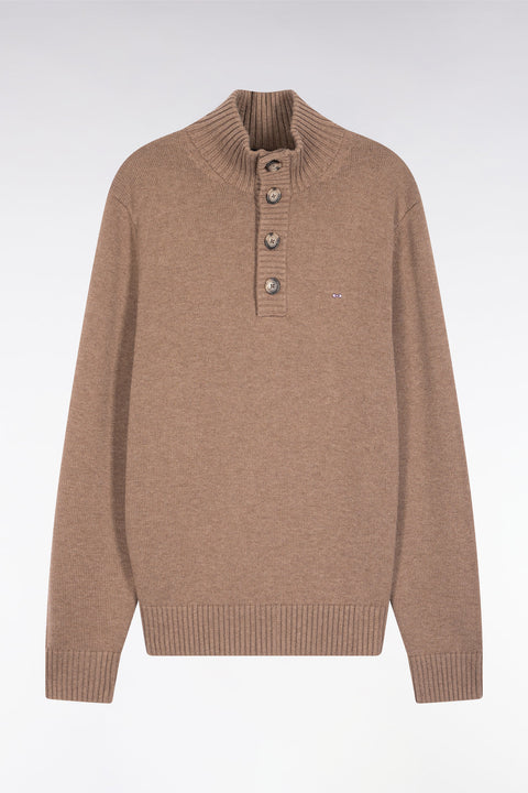 Pull col montant épais en laine et coton marron - Image 2