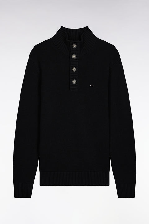 Black wool and cotton thick stand-up collar sweater - Image 2