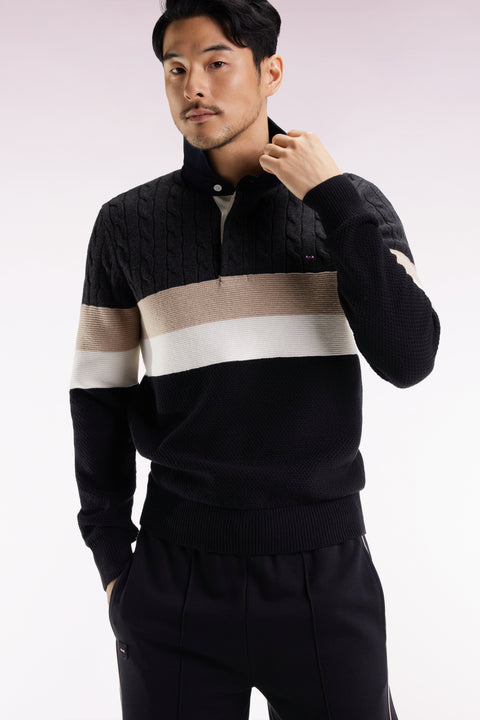 Pull col maillot en laine et coton torsadé noir et gris - Image 1